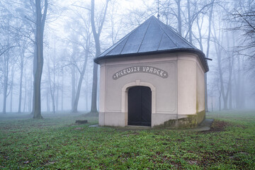 kapliczka kalwarii na Górze św. Anny w porannej mgle © Henryk Niestrój