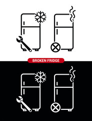 Vector image. Icon of a broken fridge.