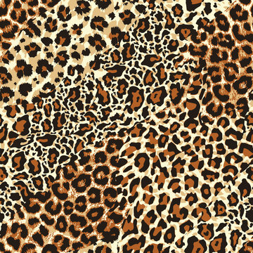 Leopard  skin patchwork vector seamless pattern