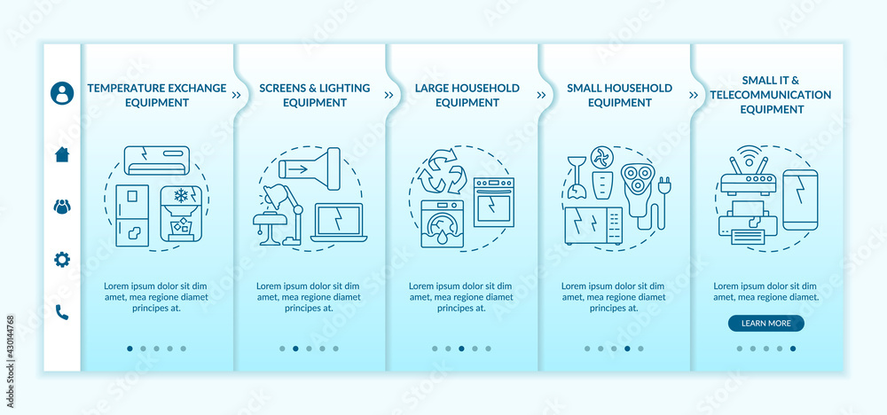 Wall mural electronic waste categories onboarding vector template. responsive mobile website with icons. web pa