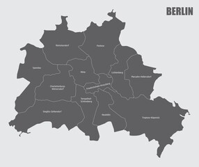 Berlin city administrative map - obrazy, fototapety, plakaty