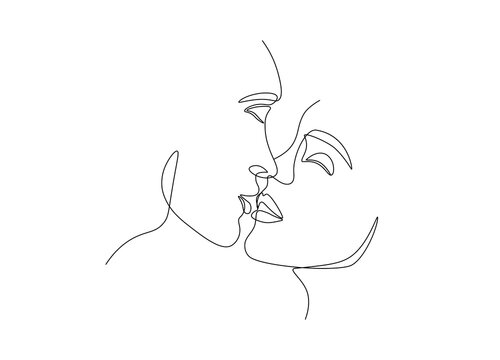 recommend clip art: One line art of love couple kiss. Man and woman faces minimalist style for print, contemporary vector continuous linear drawing