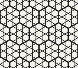 Vector seamless abstract pattern. Modern stylish striped lattice texture. Repeating geometric tiles with hexagonal elements.