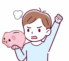 Cheerful boy in blue clothes