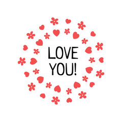 Love You text with wreath.