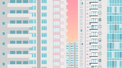urban building illustration with pink sky background