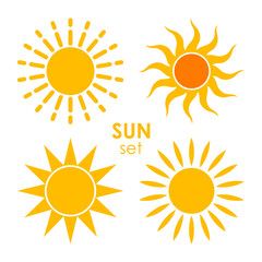 set of yellow sun icons vector illustration isolated
