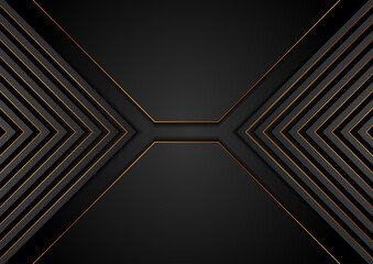 Black and golden arrows abstract tech geometric background. Luxury glitter corporate vector design