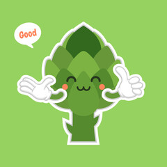 cute and kawaii artichoke Cartoon Vegetable Food Character Emoji Vector Illustration. healthy food, nutrients, diet. Vitamins and minerals. Health benefits of vegetable. Funny character.