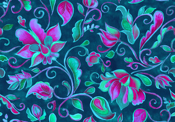Fototapeta na wymiar Paisley watercolor floral pattern