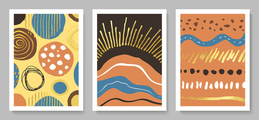 Set of modern cards with hand drawn details.Abstract background.Vector illustrations for wall decoration, postcard or brochure cover design.