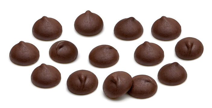 Chocolate chips morsels close up on isolated background. Including clipping path	