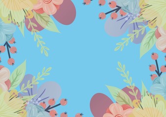 Fototapeta na wymiar Digitally generated image of floral designs with copy space against blue background