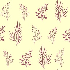 Seamless isolated silhouette pattern of tree branches with leaves. Botanical illustration. Design of wallpaper, fabrics, textiles, packaging, posters, postcards, wedding design.
