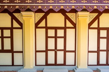 The Doors of Pavilion at Wat Niwet Thammaprawat Buddhist Temple of Thailand
