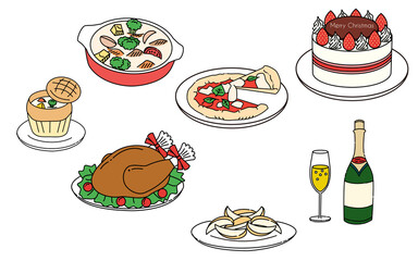 Christmas, turkey, pizza, cakes, parties