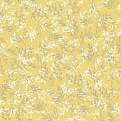 Seamless natural pattern. Branches of trees with leaves are scattered in different directions. Botanical illustration. Design of wallpaper, fabrics, textiles, packaging,  postcards, wedding design.
