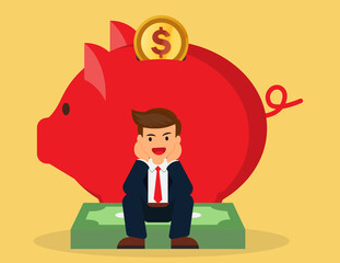 Smiling businessman  sitting confidently. Finance & saving economics