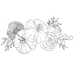 Sketch of a bouquet of flowers on an isolated background.Hand drawn