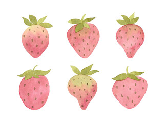 Hand painted watercolor strawberries. Illustration on white background. Simple and cute drawings.