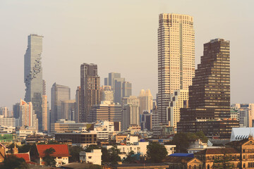 Aerial view of Bangkok modern office buildings, condominium, living place in Bangkok city