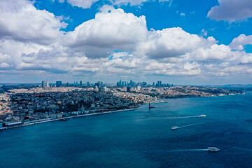 Turkey, Istanbul, Bosporus. Summer, day, touristic place. Drone view