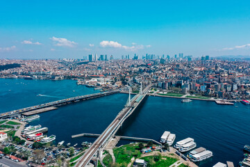 Fototapeta na wymiar Turkey, Istanbul, Bosporus. Summer, day, touristic place. Drone view