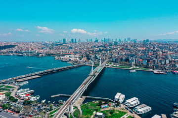 Fototapeta premium Turkey, Istanbul, Bosporus. Summer, day, touristic place. Drone view