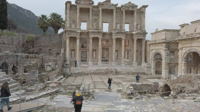 Selcuk, Ephesus, Turkey - January 2021: View of the ruins of the ancient Greek city of Ephesus near Selcuk. Ruins of the ancient city.