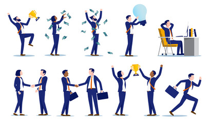 Fototapeta na wymiar Successful businesspeople set - Collection of happy business people celebrating success, working and winning. Vector illustration.