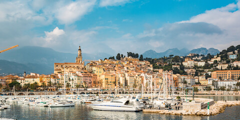 marina and old town of Menton on the French Riviera
