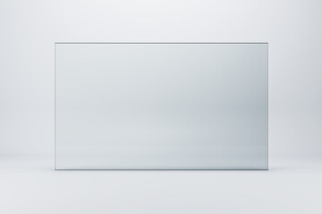 Glass horizontal rectangle on white background, advretising and promotion concept, 3d rendering, mock up
