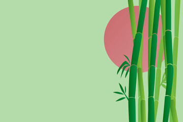 An image of a bamboo on a green background with a red sun.