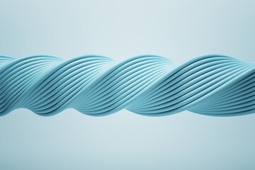 Light blue spiral pattern made of multiple wires on a light blue background. Wallpaper and background presentation design concept, 3d rendering - obrazy, fototapety, plakaty