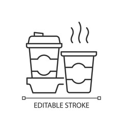 Coffee to go linear icon. Consuming caffeine. Morning beverage. Cappuccino, americano, espresso. Thin line customizable illustration. Contour symbol. Vector isolated outline drawing. Editable stroke