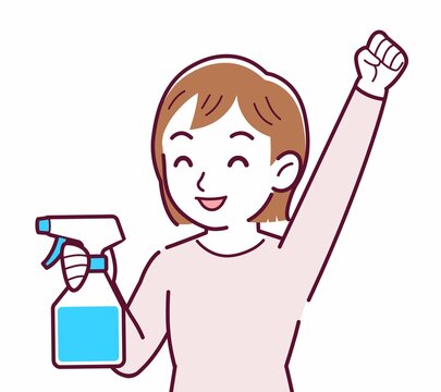 woman holding spray bottle, arm raised clip art preview