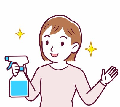 woman holding spray bottle, cleaning, smiling clip art preview