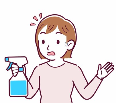 woman holding spray bottle, surprised expression clip art preview