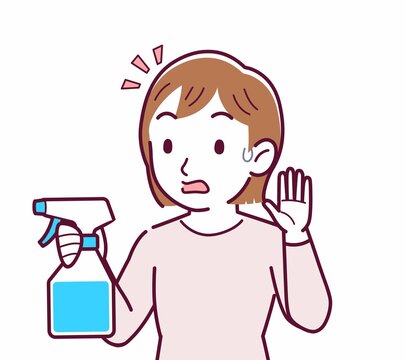 woman holding spray bottle, surprised expression clip art preview