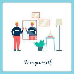 Poster or banner on self-love and self-acceptance, flat vector illustration.