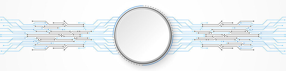 Abstract Technology Background, white circle banner on blue circuit board pattern