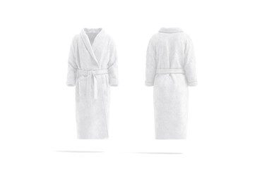 Blank white hotel bathrobe mockup, front and back view - obrazy, fototapety, plakaty