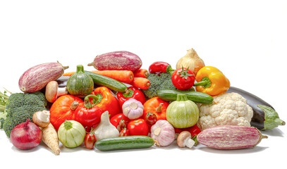 Set of fresh vegetables on a white isolated background. Healthy food concept.