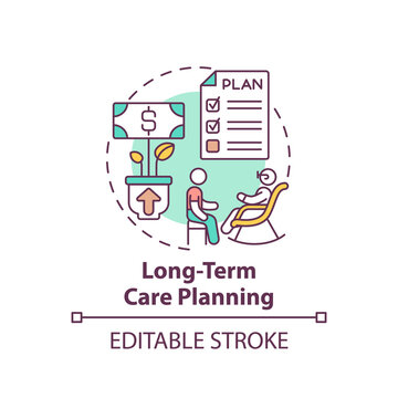 Long-term Care Planning Concept Icon. Wealth Management Idea Thin Line Illustration. Meeting Health, Personal Care Needs. Nursing Homes. Vector Isolated Outline RGB Color Drawing. Editable Stroke