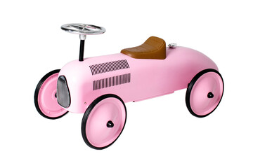 Children's toy car isolated on white background. Educational toys for preschool and kindergarten children