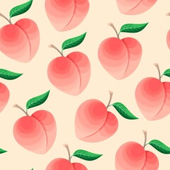 Vector seamless pattern with pink ripe peaches