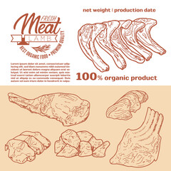 Fresh raw meat engraved design