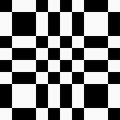 Twisted break chessboard. Vector black and white rectangles chessboard. Checkered same ornament.