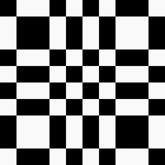 Twisted break chessboard. Vector black and white rectangles chessboard. Checkered same ornament.