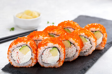 Sushi roll set with crab, avocado and philadelphia.Sushi menu. Japanese food.